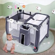 [아마존베스트]Costzon Baby Playard, 3 in 1 Convertible Playpen with Bassinet, Changing Table, Foldable Bassinet Bed with Music Box, Whirling Toys, Wheels & Brake, Large Capacity Basket, Oxford C