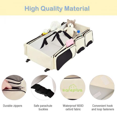  [아마존베스트]Costzon 3 in 1 Baby Bassinet Diaper Bag, Waterproof Oxford Portable Bassinet, Travel Changing Station with Fitted Sheet (Beige)