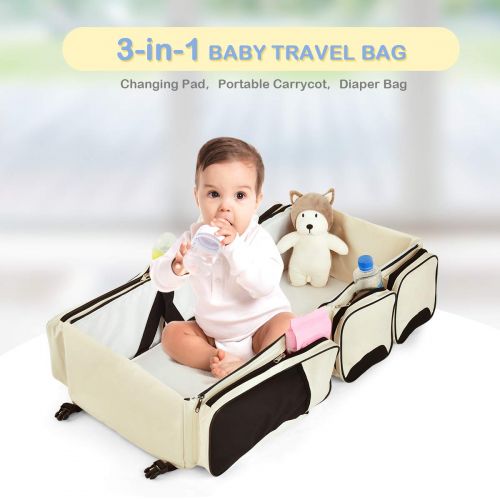  [아마존베스트]Costzon 3 in 1 Baby Bassinet Diaper Bag, Waterproof Oxford Portable Bassinet, Travel Changing Station with Fitted Sheet (Beige)