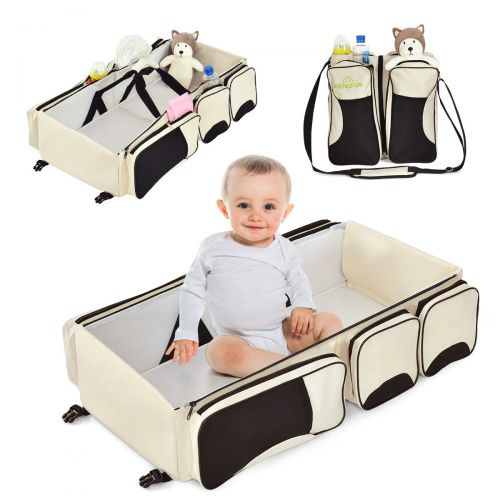  [아마존베스트]Costzon 3 in 1 Baby Bassinet Diaper Bag, Waterproof Oxford Portable Bassinet, Travel Changing Station with Fitted Sheet (Beige)