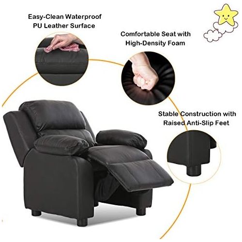  [아마존베스트]Costzon Kids Sofa Recliner, Children PU Leather Armchair W/Front Footrest, Flip-up Storage Arms, Padded Backrest, Ergonomic Contemporary Sofa for Toddler Boys Girls, Lightweight So