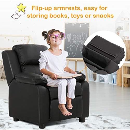  [아마존베스트]Costzon Kids Sofa Recliner, Children PU Leather Armchair W/Front Footrest, Flip-up Storage Arms, Padded Backrest, Ergonomic Contemporary Sofa for Toddler Boys Girls, Lightweight So