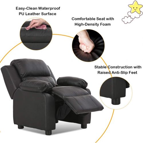  [아마존베스트]Costzon Kids Sofa Recliner, Children PU Leather Armchair W/Front Footrest, Flip-up Storage Arms, Padded Backrest, Ergonomic Contemporary Sofa for Toddler Boys Girls, Lightweight So