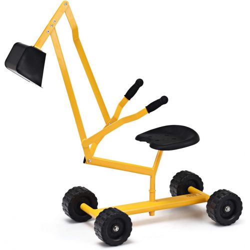  [아마존베스트]Costzon Kids Ride on Sand Digger with Wheels, Heavy Duty Steel Digging Scooper Excavator Crane with Rotatable Seat for Dirt, Snow, Beach, Outdoor Sandbox Play Toy