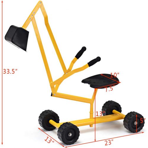  [아마존베스트]Costzon Kids Ride on Sand Digger with Wheels, Heavy Duty Steel Digging Scooper Excavator Crane with Rotatable Seat for Dirt, Snow, Beach, Outdoor Sandbox Play Toy