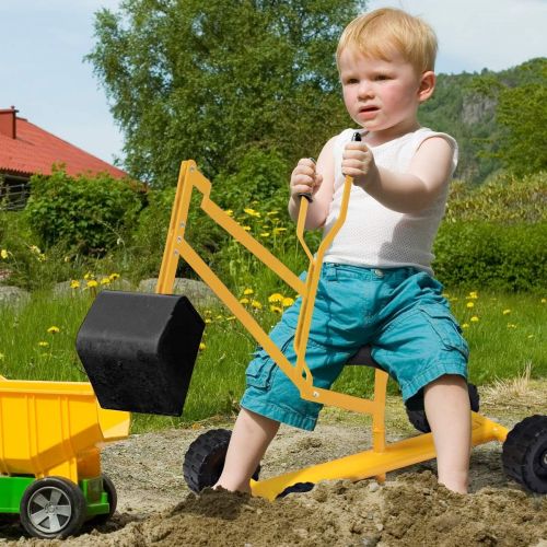  [아마존베스트]Costzon Kids Ride on Sand Digger with Wheels, Heavy Duty Steel Digging Scooper Excavator Crane with Rotatable Seat for Dirt, Snow, Beach, Outdoor Sandbox Play Toy
