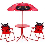 [아마존베스트]Costzon Kids Table and 2 Chair Set, Ladybug Folding Set with Removable Umbrella for Indoor Outdoor Garden Patio