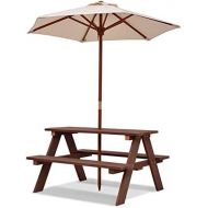 [아마존베스트]Costzon Kids Picnic Table Set Children Junior Rainbow Bench w/Umbrella (Brown & Beige)