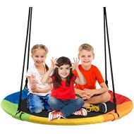 [아마존베스트]Costzon 40 Waterproof Saucer Tree Swing Set, Outdoor Round Swing Colorful - Adjustable Hanging Ropes, Safe and Sturdy Swing for Children, for Park Backyard (Multicolor)