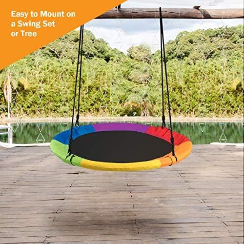  [아마존베스트]Costzon 40 Waterproof Saucer Tree Swing Set, Outdoor Round Swing Colorful - Adjustable Hanging Ropes, Safe and Sturdy Swing for Children, for Park Backyard (Multicolor)