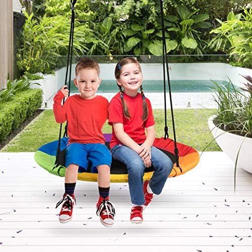  [아마존베스트]Costzon 40 Waterproof Saucer Tree Swing Set, Outdoor Round Swing Colorful - Adjustable Hanging Ropes, Safe and Sturdy Swing for Children, for Park Backyard (Multicolor)