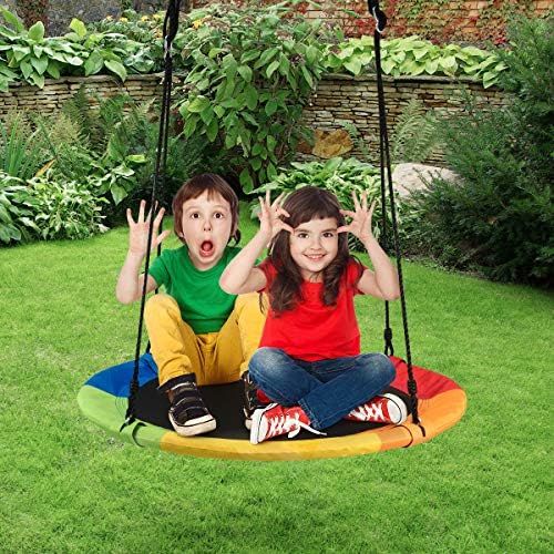  [아마존베스트]Costzon 40 Waterproof Saucer Tree Swing Set, Outdoor Round Swing Colorful - Adjustable Hanging Ropes, Safe and Sturdy Swing for Children, for Park Backyard (Multicolor)