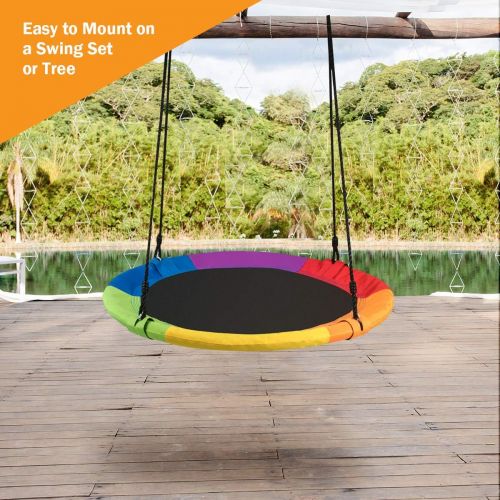  [아마존베스트]Costzon 40 Waterproof Saucer Tree Swing Set, Outdoor Round Swing Colorful - Adjustable Hanging Ropes, Safe and Sturdy Swing for Children, for Park Backyard (Multicolor)