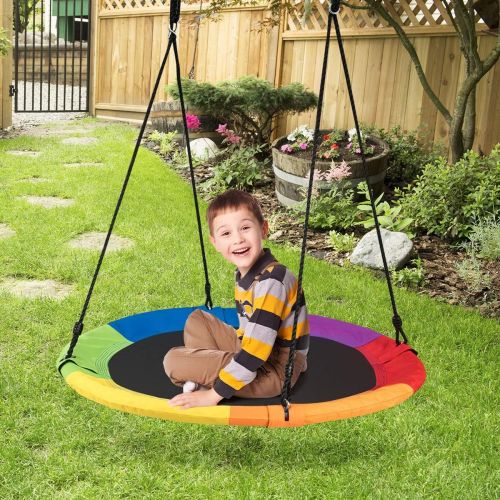  [아마존베스트]Costzon 40 Waterproof Saucer Tree Swing Set, Outdoor Round Swing Colorful - Adjustable Hanging Ropes, Safe and Sturdy Swing for Children, for Park Backyard (Multicolor)