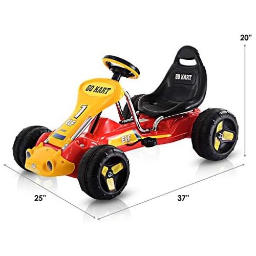  [아마존베스트]Costzon Go Kart, 4 Wheel Ride on Car, Pedal Powered Ride On Toys for Boys & Girls with Adjustable Seat, Pedal Cart for Kids 37× 24.8× 20.1 (Red)