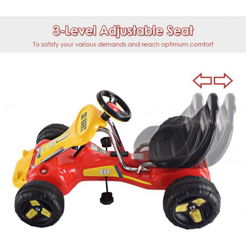  [아마존베스트]Costzon Go Kart, 4 Wheel Ride on Car, Pedal Powered Ride On Toys for Boys & Girls with Adjustable Seat, Pedal Cart for Kids 37× 24.8× 20.1 (Red)