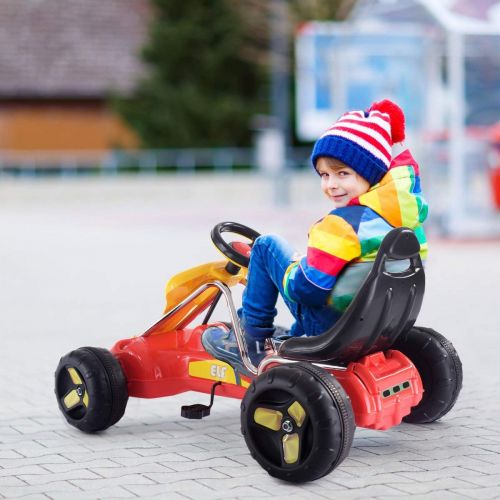  [아마존베스트]Costzon Go Kart, 4 Wheel Ride on Car, Pedal Powered Ride On Toys for Boys & Girls with Adjustable Seat, Pedal Cart for Kids 37× 24.8× 20.1 (Red)