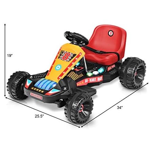  [아마존베스트]Costzon Electric Go Cart, 6V Battery Powered 4 Wheel Racer for Kids, Kids Pedal Cars for Outdoor, Ride On Toy Car with LED Flash Light, Music, Forward/Backward, 3-Position Adjustab