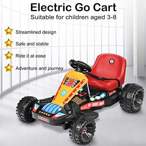  [아마존베스트]Costzon Electric Go Cart, 6V Battery Powered 4 Wheel Racer for Kids, Kids Pedal Cars for Outdoor, Ride On Toy Car with LED Flash Light, Music, Forward/Backward, 3-Position Adjustab