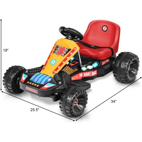  [아마존베스트]Costzon Electric Go Cart, 6V Battery Powered 4 Wheel Racer for Kids, Kids Pedal Cars for Outdoor, Ride On Toy Car with LED Flash Light, Music, Forward/Backward, 3-Position Adjustab