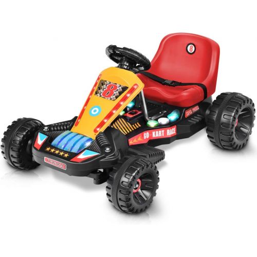  [아마존베스트]Costzon Electric Go Cart, 6V Battery Powered 4 Wheel Racer for Kids, Kids Pedal Cars for Outdoor, Ride On Toy Car with LED Flash Light, Music, Forward/Backward, 3-Position Adjustab