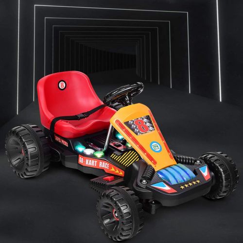  [아마존베스트]Costzon Electric Go Cart, 6V Battery Powered 4 Wheel Racer for Kids, Kids Pedal Cars for Outdoor, Ride On Toy Car with LED Flash Light, Music, Forward/Backward, 3-Position Adjustab