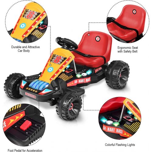  [아마존베스트]Costzon Electric Go Cart, 6V Battery Powered 4 Wheel Racer for Kids, Kids Pedal Cars for Outdoor, Ride On Toy Car with LED Flash Light, Music, Forward/Backward, 3-Position Adjustab