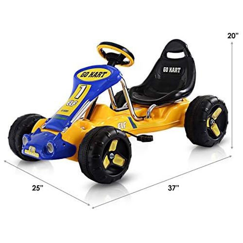  [아마존베스트]Costzon Go Kart, 4 Wheel Ride on Car, Pedal Powered Ride On Toys for Boys & Girls with Adjustable Seat, Pedal Cart for Kids 37× 24.8× 20.1 (Yellow)