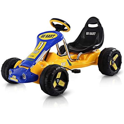  [아마존베스트]Costzon Go Kart, 4 Wheel Ride on Car, Pedal Powered Ride On Toys for Boys & Girls with Adjustable Seat, Pedal Cart for Kids 37× 24.8× 20.1 (Yellow)