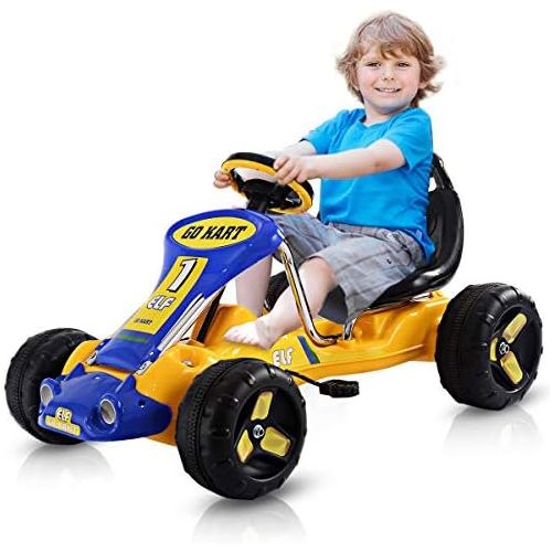  [아마존베스트]Costzon Go Kart, 4 Wheel Ride on Car, Pedal Powered Ride On Toys for Boys & Girls with Adjustable Seat, Pedal Cart for Kids 37× 24.8× 20.1 (Yellow)