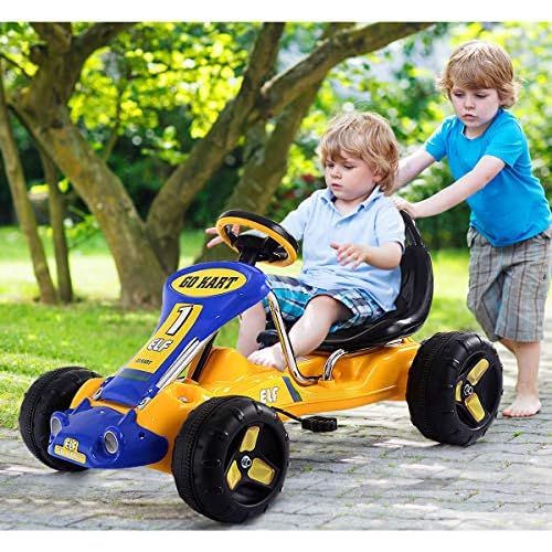  [아마존베스트]Costzon Go Kart, 4 Wheel Ride on Car, Pedal Powered Ride On Toys for Boys & Girls with Adjustable Seat, Pedal Cart for Kids 37× 24.8× 20.1 (Yellow)