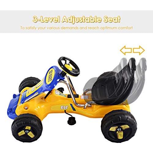  [아마존베스트]Costzon Go Kart, 4 Wheel Ride on Car, Pedal Powered Ride On Toys for Boys & Girls with Adjustable Seat, Pedal Cart for Kids 37× 24.8× 20.1 (Yellow)