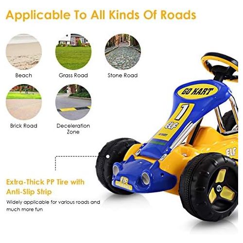  [아마존베스트]Costzon Go Kart, 4 Wheel Ride on Car, Pedal Powered Ride On Toys for Boys & Girls with Adjustable Seat, Pedal Cart for Kids 37× 24.8× 20.1 (Yellow)