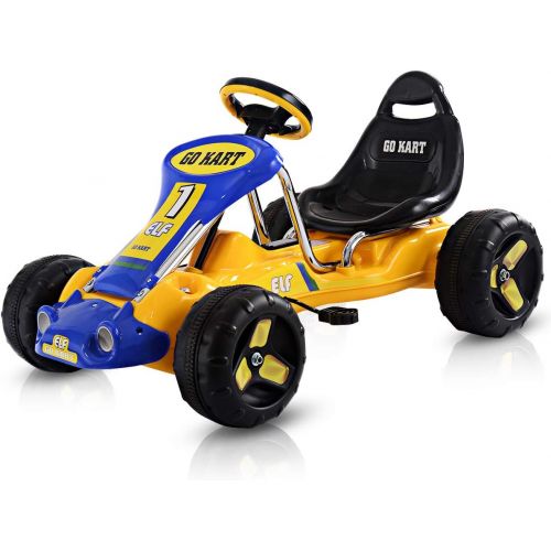  [아마존베스트]Costzon Go Kart, 4 Wheel Ride on Car, Pedal Powered Ride On Toys for Boys & Girls with Adjustable Seat, Pedal Cart for Kids 37× 24.8× 20.1 (Yellow)