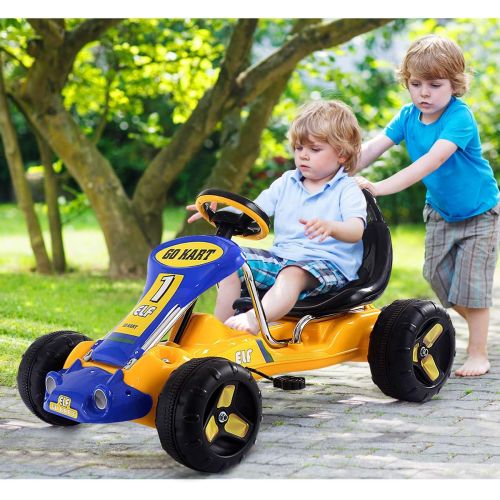  [아마존베스트]Costzon Go Kart, 4 Wheel Ride on Car, Pedal Powered Ride On Toys for Boys & Girls with Adjustable Seat, Pedal Cart for Kids 37× 24.8× 20.1 (Yellow)