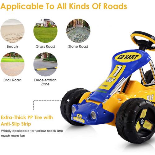  [아마존베스트]Costzon Go Kart, 4 Wheel Ride on Car, Pedal Powered Ride On Toys for Boys & Girls with Adjustable Seat, Pedal Cart for Kids 37× 24.8× 20.1 (Yellow)