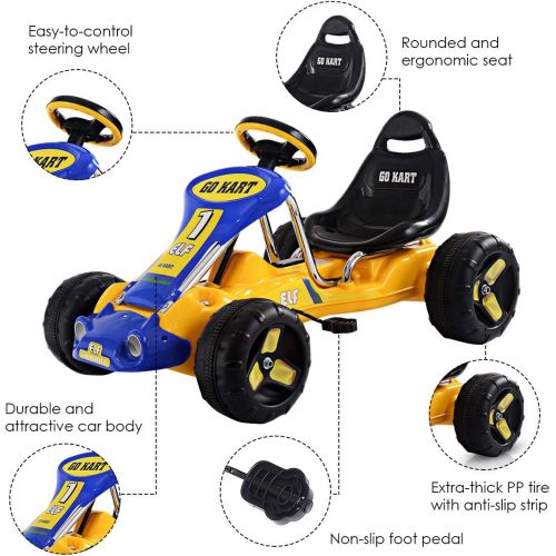  [아마존베스트]Costzon Go Kart, 4 Wheel Ride on Car, Pedal Powered Ride On Toys for Boys & Girls with Adjustable Seat, Pedal Cart for Kids 37× 24.8× 20.1 (Yellow)