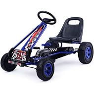 [아마존베스트]Costzon Go Kart, 4 Wheel Pedal Powered Ride On, Outdoor Racer with Adjustable Seat, Rubber Wheels, Brake, Ride On Pedal Car for Boys, Girls (Blue)