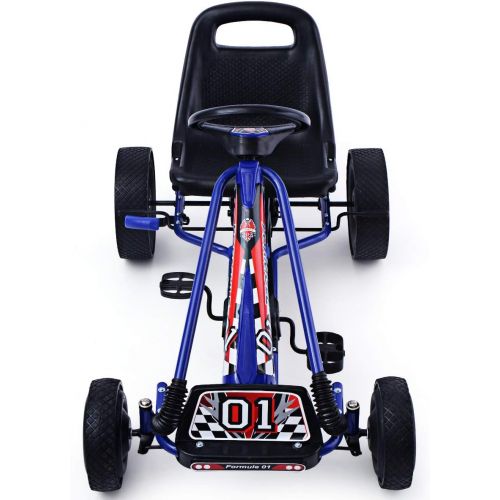  [아마존베스트]Costzon Go Kart, 4 Wheel Pedal Powered Ride On, Outdoor Racer with Adjustable Seat, Rubber Wheels, Brake, Ride On Pedal Car for Boys, Girls (Blue)