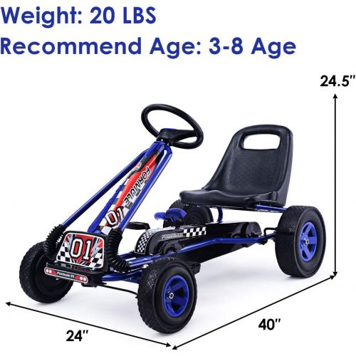  [아마존베스트]Costzon Go Kart, 4 Wheel Pedal Powered Ride On, Outdoor Racer with Adjustable Seat, Rubber Wheels, Brake, Ride On Pedal Car for Boys, Girls (Blue)