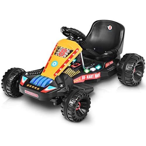  [아마존베스트]Costzon Electric Go Cart, 6V Battery Powered 4 Wheel Racer for Kids, Kids Pedal Cars for Outdoor, Ride On Toy Car with LED Flash Light, Music, Forward/Backward, 3-Position Adjustab