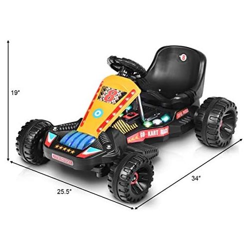  [아마존베스트]Costzon Electric Go Cart, 6V Battery Powered 4 Wheel Racer for Kids, Kids Pedal Cars for Outdoor, Ride On Toy Car with LED Flash Light, Music, Forward/Backward, 3-Position Adjustab