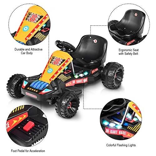  [아마존베스트]Costzon Electric Go Cart, 6V Battery Powered 4 Wheel Racer for Kids, Kids Pedal Cars for Outdoor, Ride On Toy Car with LED Flash Light, Music, Forward/Backward, 3-Position Adjustab