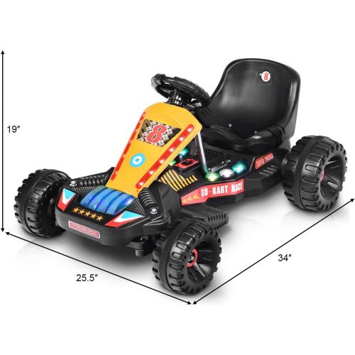  [아마존베스트]Costzon Electric Go Cart, 6V Battery Powered 4 Wheel Racer for Kids, Kids Pedal Cars for Outdoor, Ride On Toy Car with LED Flash Light, Music, Forward/Backward, 3-Position Adjustab