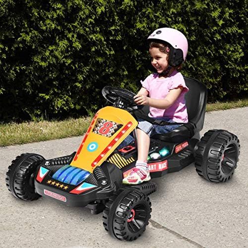  [아마존베스트]Costzon Electric Go Cart, 6V Battery Powered 4 Wheel Racer for Kids, Kids Pedal Cars for Outdoor, Ride On Toy Car with LED Flash Light, Music, Forward/Backward, 3-Position Adjustab