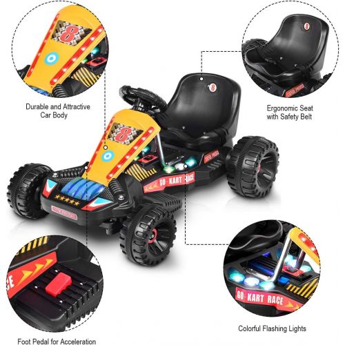  [아마존베스트]Costzon Electric Go Cart, 6V Battery Powered 4 Wheel Racer for Kids, Kids Pedal Cars for Outdoor, Ride On Toy Car with LED Flash Light, Music, Forward/Backward, 3-Position Adjustab