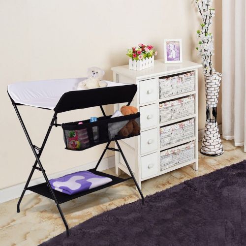  Costzon Baby Changing Table, Folding Diaper Station Nursery Organizer for Infant (Black)