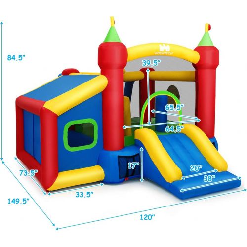  Costzon Inflatable Bounce House, 7-in-1 Kids Jumper Castle with Slide, Football & 100 Ocean Balls, Basketball Rim, Party Bouncy House for Kids Toddler Indoor Outdoor (Without Blowe