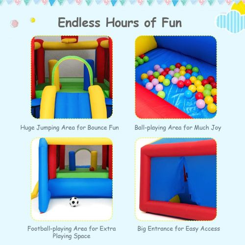  Costzon Inflatable Bounce House, 7-in-1 Kids Jumper Castle with Slide, Football & 100 Ocean Balls, Basketball Rim, Party Bouncy House for Kids Toddler Indoor Outdoor (Without Blowe