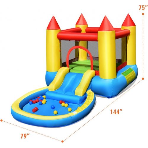  Costzon Inflatable Water Bounce House, Kids Jumping Castle Waterslide for Wet Dry Combo with Splash Pool, Cute Wate Slide, Ocean Balls, Kids Water Slides for Outdoor (Without Blowe